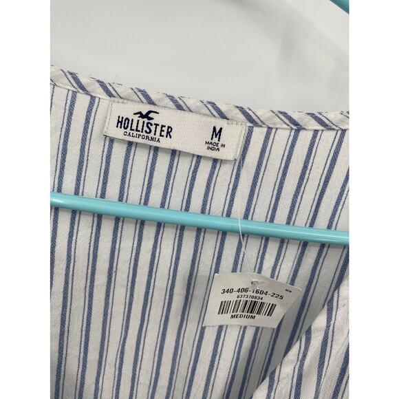 Hollister Blue White Stripe Long Sleeve Crop Wrap Top Medium NWT - Picture 4 of 9